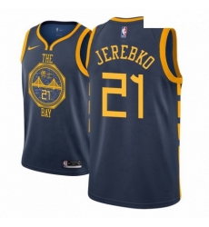 Men NBA 2018 19 Golden State Warriors 21 Jonas Jerebko City Edition Navy Jersey 