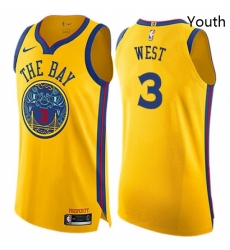 Youth Nike Golden State Warriors 3 David West Swingman Gold NBA Jersey City Edition