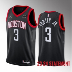 Men Houston Rockets 3 Kevin Porter Jr  Black 2023 Statement Edition Stitched Basketball Jersey