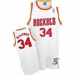 Mens Mitchell and Ness Houston Rockets 34 Hakeem Olajuwon Authentic White Throwback NBA Jersey