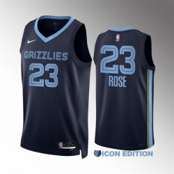 Men Memphis Grizzlies 23 Derrick Rose Navy Icon Edition With NO 6 Patch Stitched Basketball Jersey