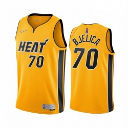 Men Miami Heat 70 Nemanja Bjelica Yellow NBA Swingman 2020 21 Earned Edition Jersey