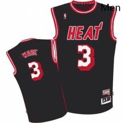 Mens Adidas Miami Heat 3 Dwyane Wade Authentic Black Hardwood Classics Nights NBA Jersey