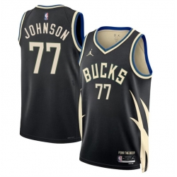 Men Milwaukee Bucks 77 AJ Johnson Black 2024 Draft Statement Edition Stitched Basketball Jersey