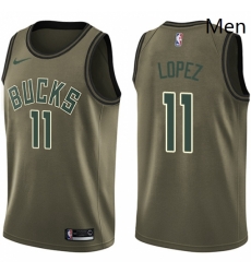 Mens Nike Milwaukee Bucks 11 Brook Lopez Swingman Green Salute to Service NBA Jersey 