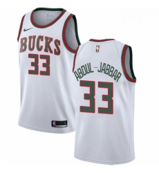 Mens Nike Milwaukee Bucks 33 Kareem Abdul Jabbar Swingman White Fashion Hardwood Classics NBA Jersey 