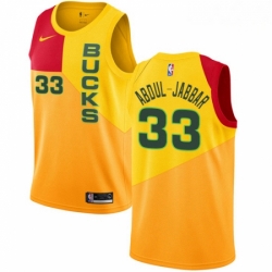 Mens Nike Milwaukee Bucks 33 Kareem Abdul Jabbar Swingman Yellow NBA Jersey City Edition 