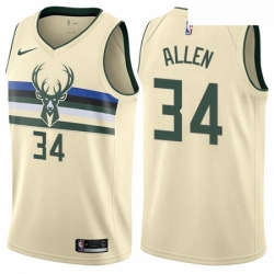 Mens Nike Milwaukee Bucks 34 Ray Allen Authentic Cream NBA Jersey City Edition