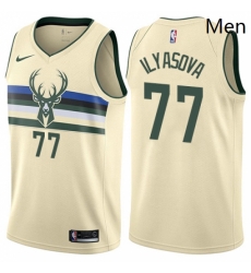 Mens Nike Milwaukee Bucks 77 Ersan Ilyasova Swingman Cream NBA Jersey City Edition 