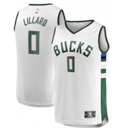 Milwaukee Bucks 0 Damian Lillard White Jersey