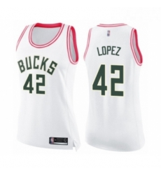 Womens Milwaukee Bucks 42 Robin Lopez Swingman White Pink Fashion Basketball Jersey 