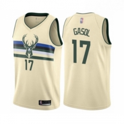 Youth Milwaukee Bucks 17 Pau Gasol Swingman Cream Basketball Jersey City Edition 