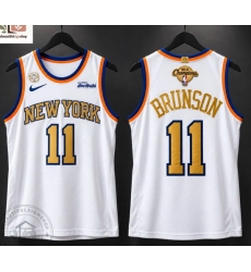 Men Knicks Jalen Brunson White Gold Champions 2023-24 Stitched NBA Jersey