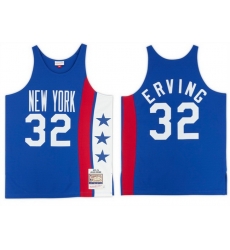 Men New York Nets  32 Julius Erving Blue Throwback Stitched Jersey