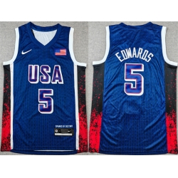 Men USA Basketball 5 Anthony Edwards Navy 2024 Olympics Stitched Jersey