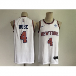 Men's New York Knicks #4 Derrick Rose White Stitched Basketball Jersey