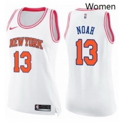 Womens Nike New York Knicks 13 Joakim Noah Swingman WhitePink Fashion NBA Jersey