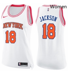 Womens Nike New York Knicks 18 Phil Jackson Swingman WhitePink Fashion NBA Jersey