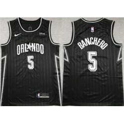 Men Orlando Magic 5 Paolo Banchero Black Icon Edition Stitched Swingman Jersey 352