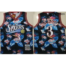 76ers 3 Allen Iverson Black 1997 98 Hardwood Classics Floral Fashion Swingman Jersey