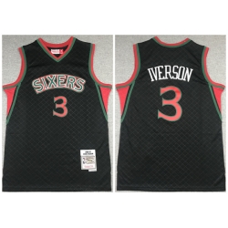 Men Philadelphia 76ers 3 Allen Iverson Black Throwback Stitched Jersey