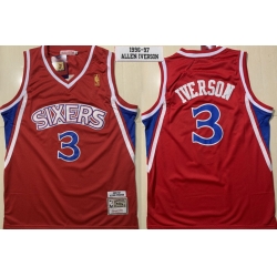 Men Philadelphia 76ers 3 Allen Iverson Red 1996 1997 Hardwood Classics Jersey