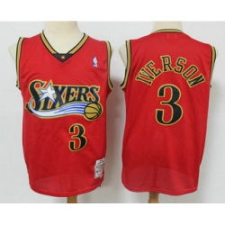 Men Philadelphia 76ers 3 Allen Iverson Red Hardwood Classics Reload Swingman Throwback Jersey