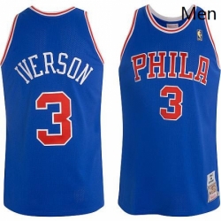 Mens Mitchell and Ness Philadelphia 76ers 3 Allen Iverson Swingman Blue Throwback NBA Jersey