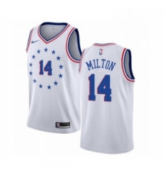 Mens Nike Philadelphia 76ers 14 Shake Milton White Swingman Jersey Earned Edition 