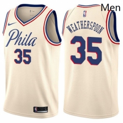 Mens Nike Philadelphia 76ers 35 Clarence Weatherspoon Authentic Cream NBA Jersey City Edition 