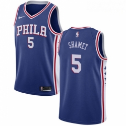 Mens Nike Philadelphia 76ers 5 Landry Shamet Swingman Blue NBA Jersey Icon Edition 