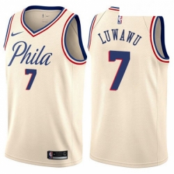 Mens Nike Philadelphia 76ers 7 Timothe Luwawu Swingman Cream NBA Jersey City Edition