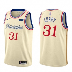 Nike Philadelphia 76ers 31 Seth Curry Men Unveil 2019 20 City Edition Swingman NBA Jersey Cream White