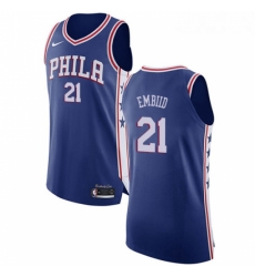 Womens Nike Philadelphia 76ers 21 Joel Embiid Authentic Blue Road NBA Jersey Icon Edition