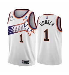 Men Phoenix Suns 1 Devin Booker 2022 23 White 75th Anniversary NO 6 Patch Association Edition Stitched Jersey