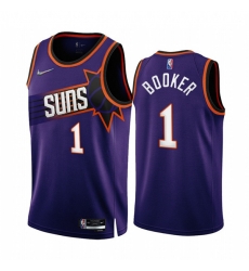 Men's Phoenix Suns #1 Devin Booker 2022-23 Purple 75th Anniversary Icon Edition Stitched Jersey