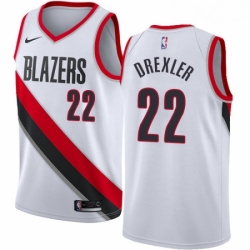 Mens Nike Portland Trail Blazers 22 Clyde Drexler Authentic White Home NBA Jersey Association Edition 