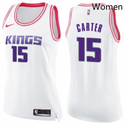 Womens Nike Sacramento Kings 15 Vince Carter Swingman WhitePink Fashion NBA Jersey 