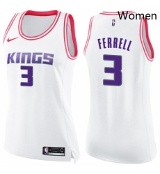 Womens Nike Sacramento Kings 3 Yogi Ferrell Swingman White Pink Fashion NBA Jersey 