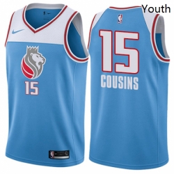 Youth Nike Sacramento Kings 15 DeMarcus Cousins Swingman Blue NBA Jersey City Edition