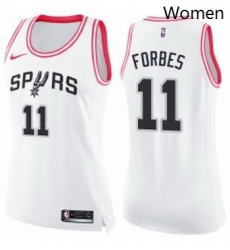 Womens Nike San Antonio Spurs 11 Bryn Forbes Swingman White Pink Fashion NBA Jersey 