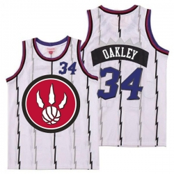 Raptors 34 Charles Oakley White Red Big Logo Retro Jersey 4