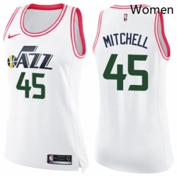 Womens Nike Utah Jazz 45 Donovan Mitchell Swingman WhitePink Fashion NBA Jersey 