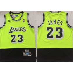 Lakers 23 Lebron James Fluorescent Green Black Hardwood Classics Split Mesh Swingman Jersey