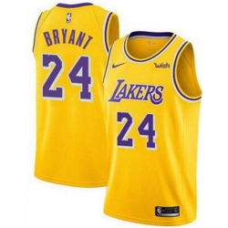 Men Lakers 24 Kobe Bryant Yellow Nike Swingman Sponsor Logo Jersey