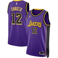 Men Los Angeles Lakers 12 Max Christie Purple 2024 Statement Edition Stitched Basketball Jersey