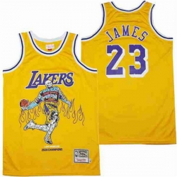 Men Los Angeles Lakers 23 LeBron James yellow skeleton Stitched Jersey