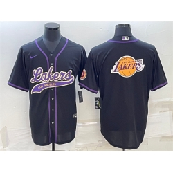 Men Los Angeles Lakers Black Team Big Logo Cool Base Stitched Baseball Jersey