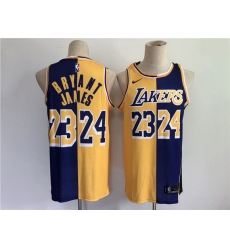 Men Men Los Angeles Lakers 24 Bryant 23 james purple yellow split special 2021 nike nba jerse