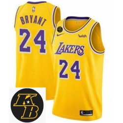 Men Nike 2020 Los Angeles Lakers 24 Kobe Bryant Yellow Stitched Swinman NBA stitched KB patch Jersey